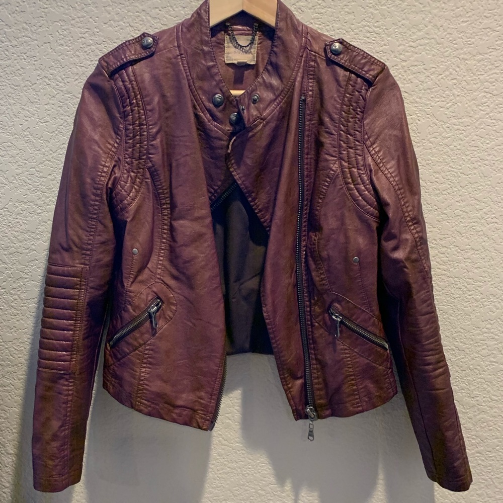 Black Swan Burgundy Vegan Leather Moto Jacket - S